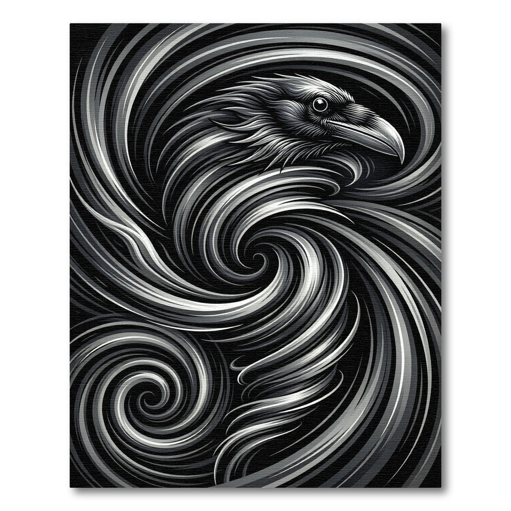 Monochrome Raven Swirl Artistic Rug