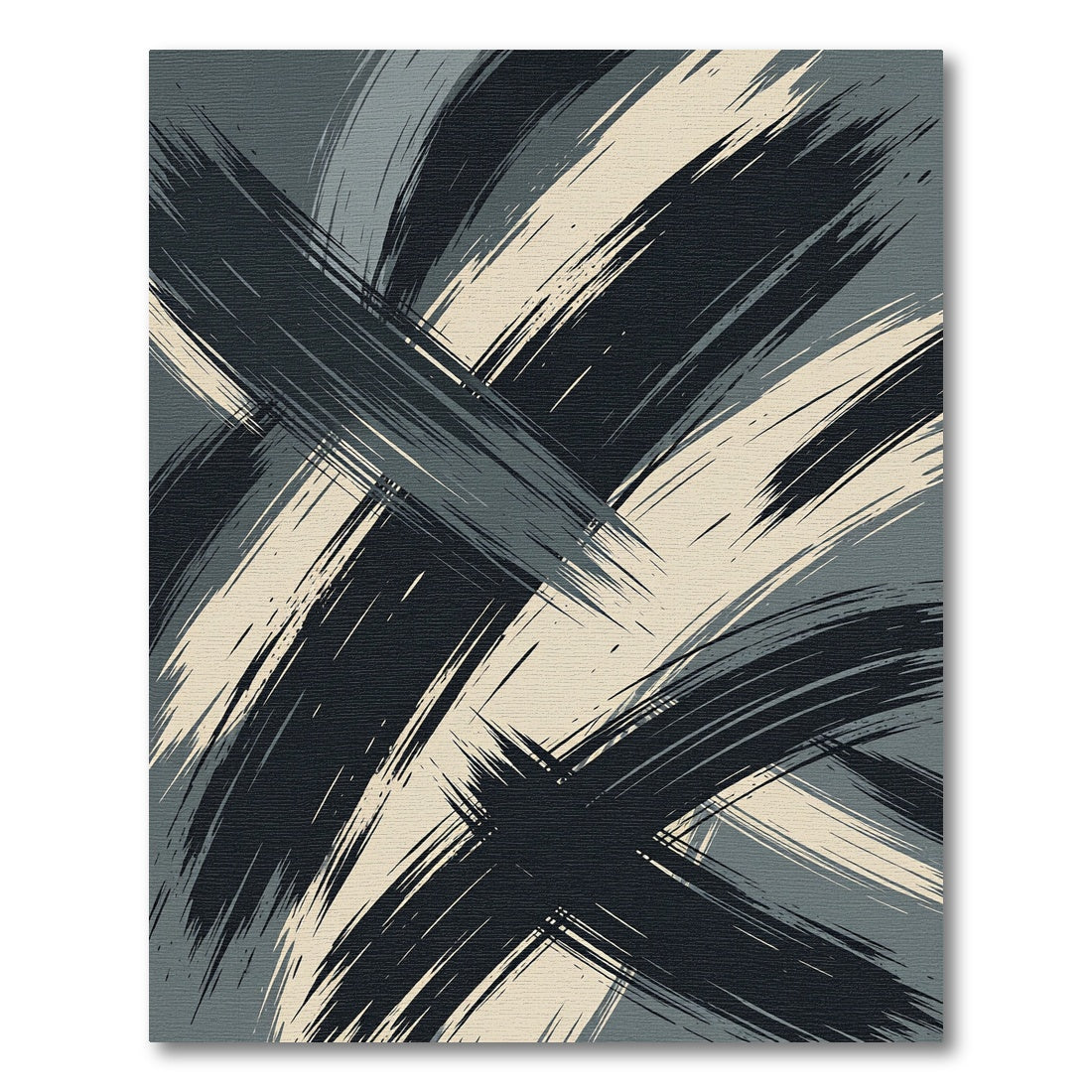 Modern Charcoal and Beige Abstract Brushstroke Rug
