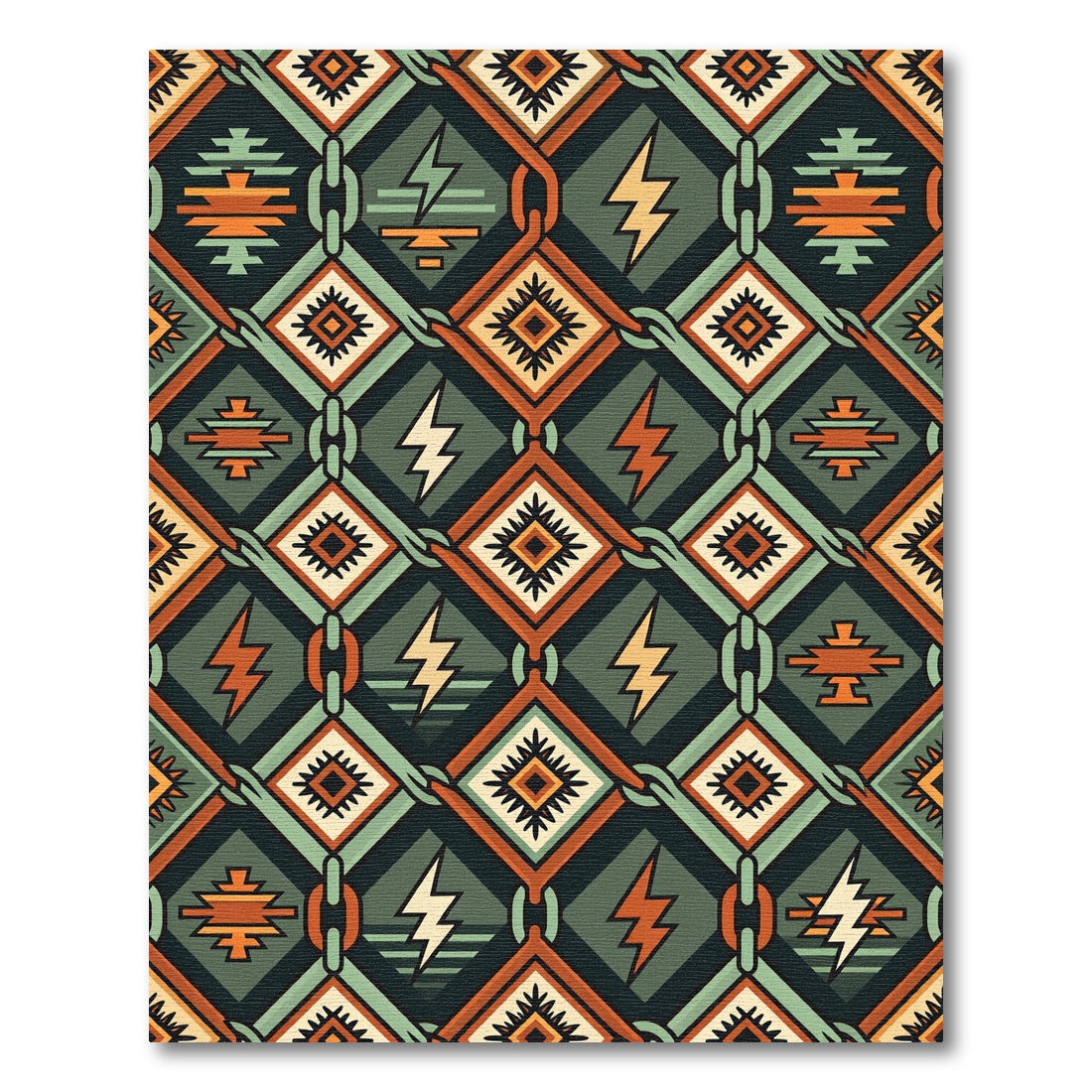 Geometric Southwestern Lightning Bolt Iron Chain Rug