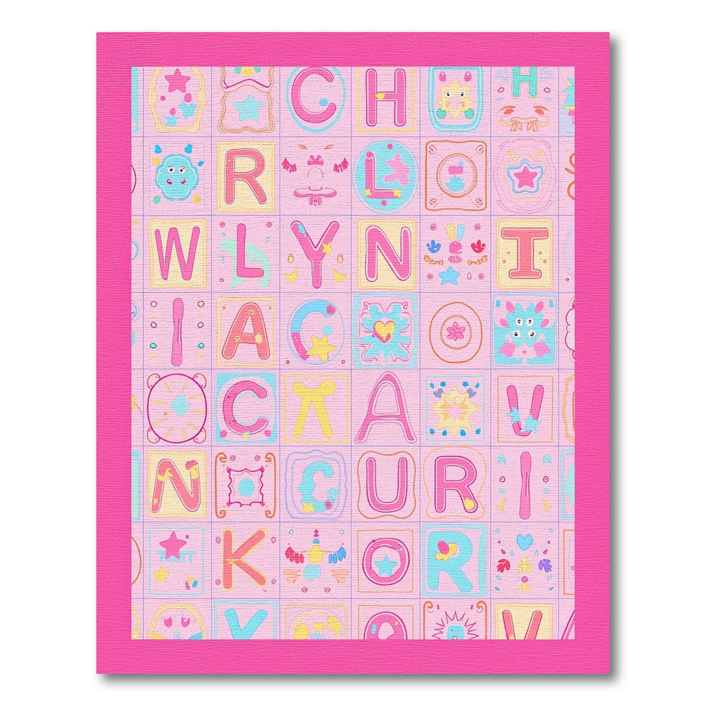 Whimsical Alphabet Blocks Pastel Pink Rug