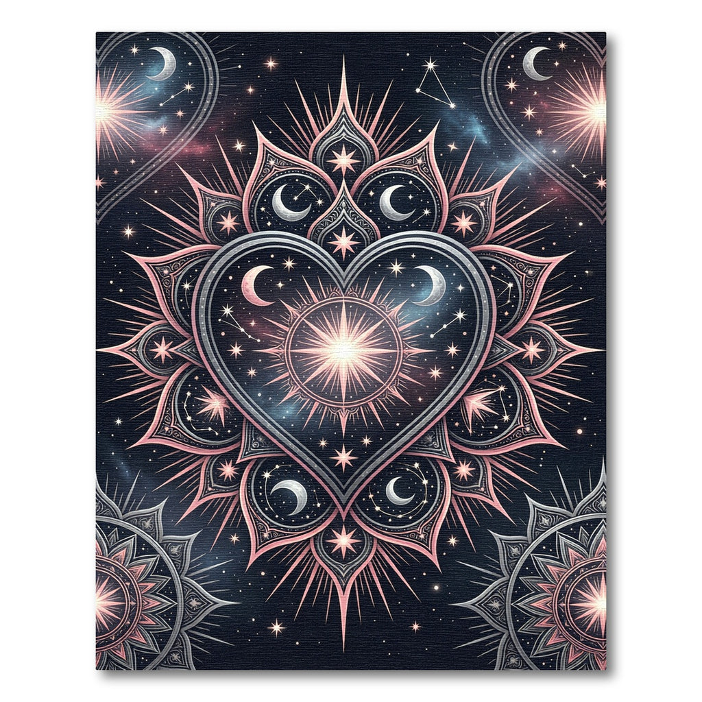 Celestial Rose Gold Heart Starry Mandala Rug