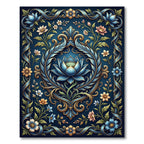 Elegant Ornate Blue Lotus Floral Medallion Rug