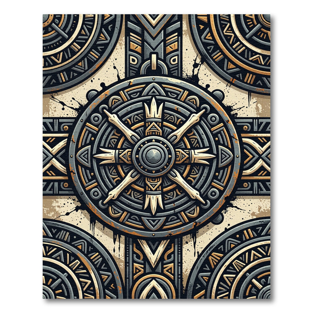 Ancient Tribal Sun Wheel Artwork Rug