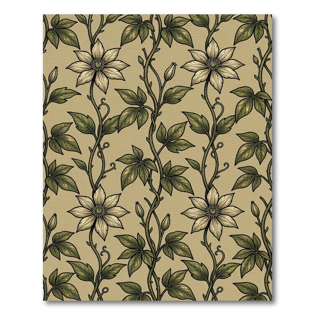 Vintage Sage Clematis Vine Botanical Rug