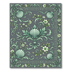 Green Seashell Floral Scrollwork Adornment Rug