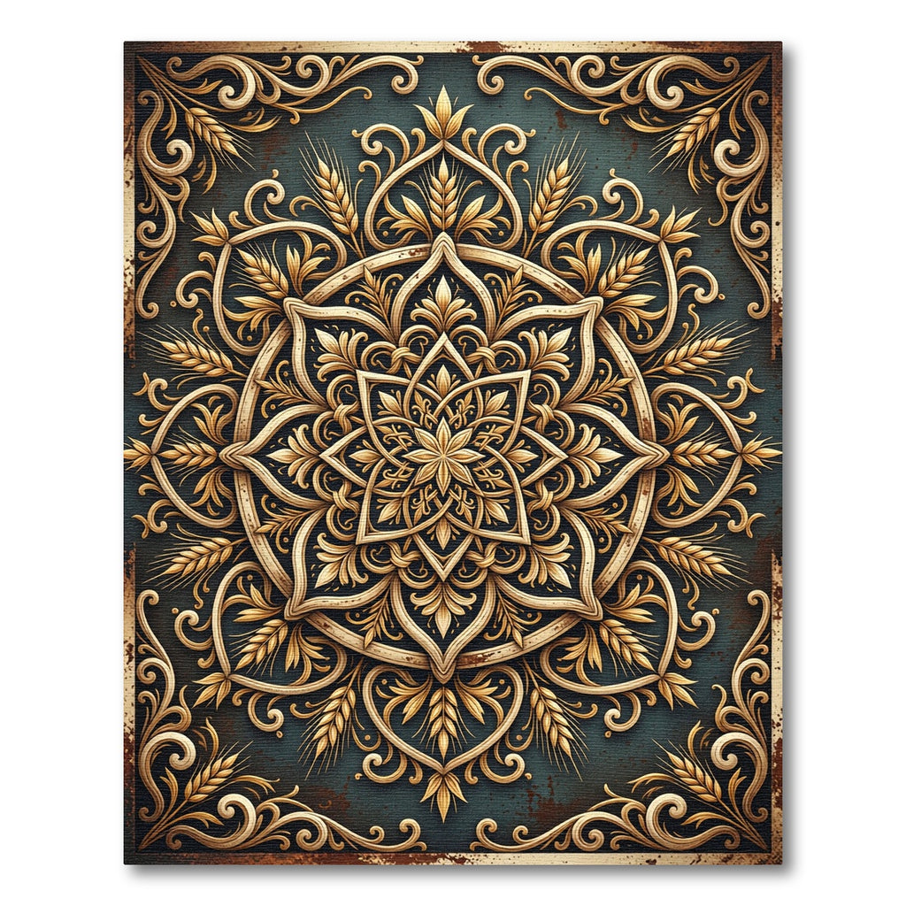 Golden Wheat Filigree Circular Medallion Rug