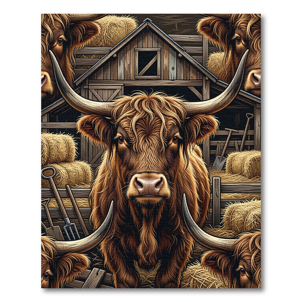Rustic Golden Highland Cattle Farm Scene Rug