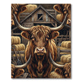 Rustic Golden Highland Cattle Farm Scene Rug