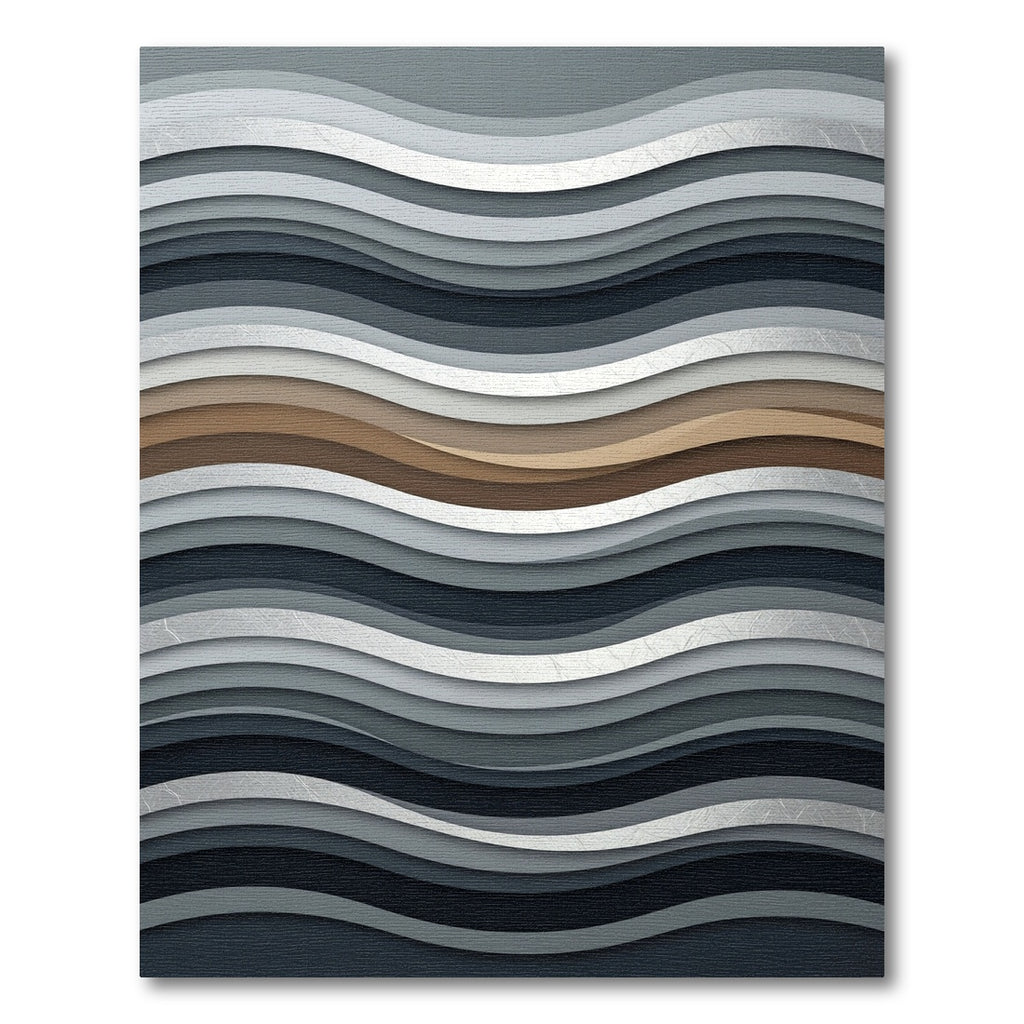 Modern Abstract Silver and Earth Tone Wave Rug