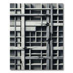 Monochrome Brutalist Concrete Grid Architecture Rug