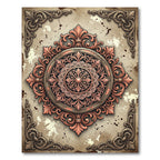 Ornate Antique Copper Damask Medallion Rug
