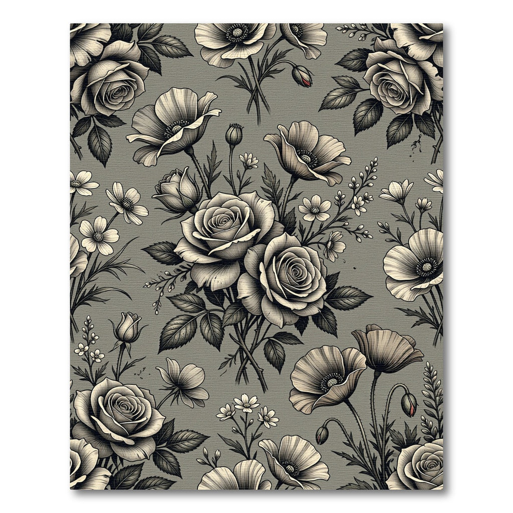 Monochromatic Floral Rose Poppy Arrangement Rug