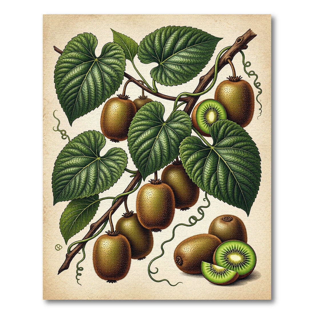Lush Botanical Kiwi Fruit Foliage Rug