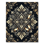 Ornate Gold and Silver Damask Medallion Rug