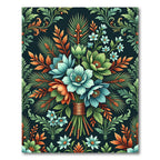 Botanical Teal Orange Pine Bouquet Rug