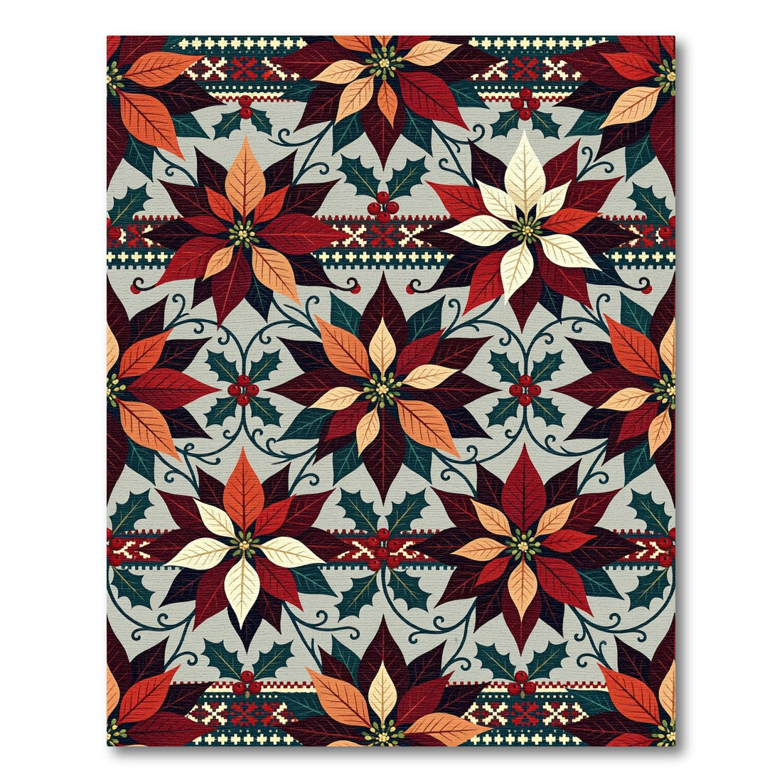 Rich Poinsettia Holly Nordic Stripe Rug