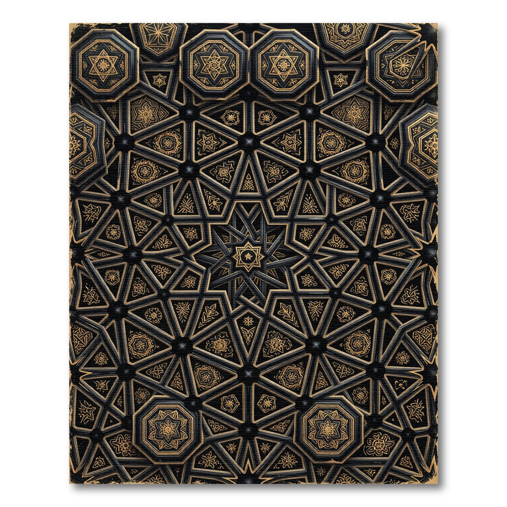Intricate Gold Black Starburst Geometric Rug