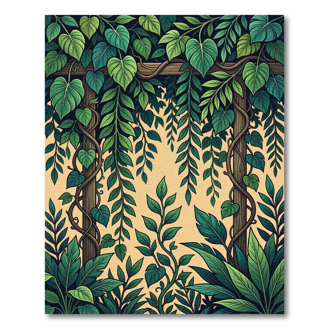 Lush Green Tropical Foliage Arch Rug