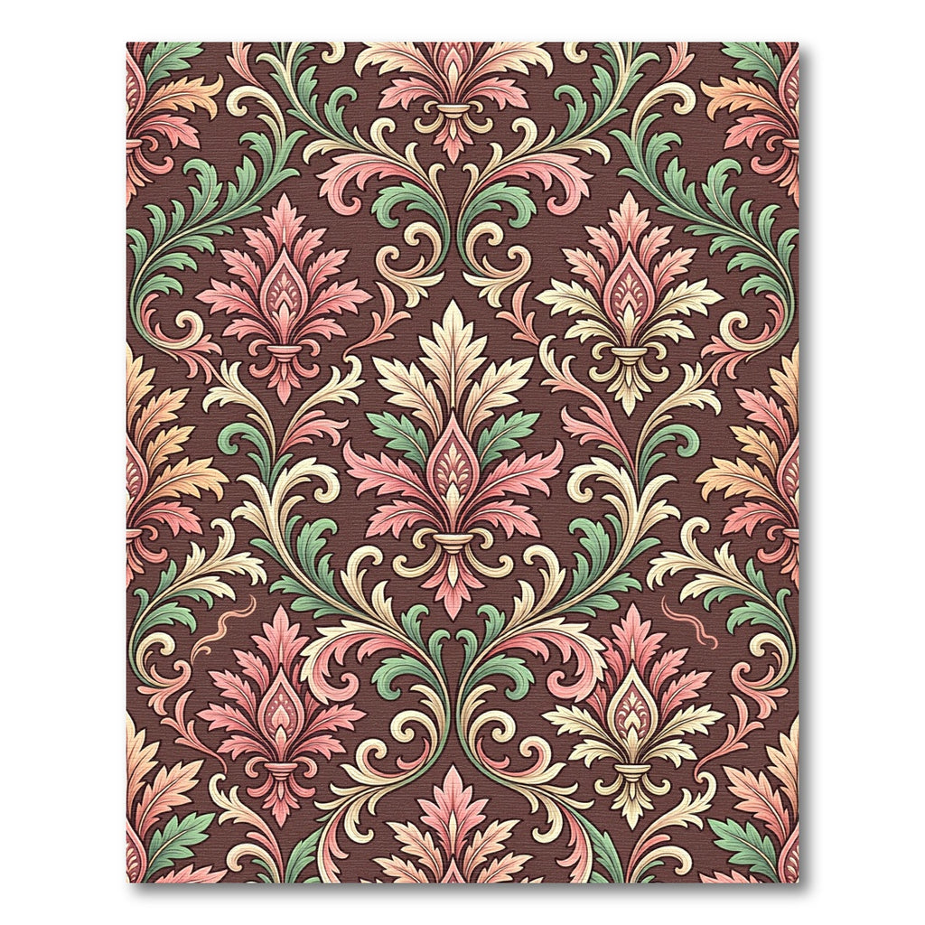 Ornate Floral Scrollwork Brown Rug