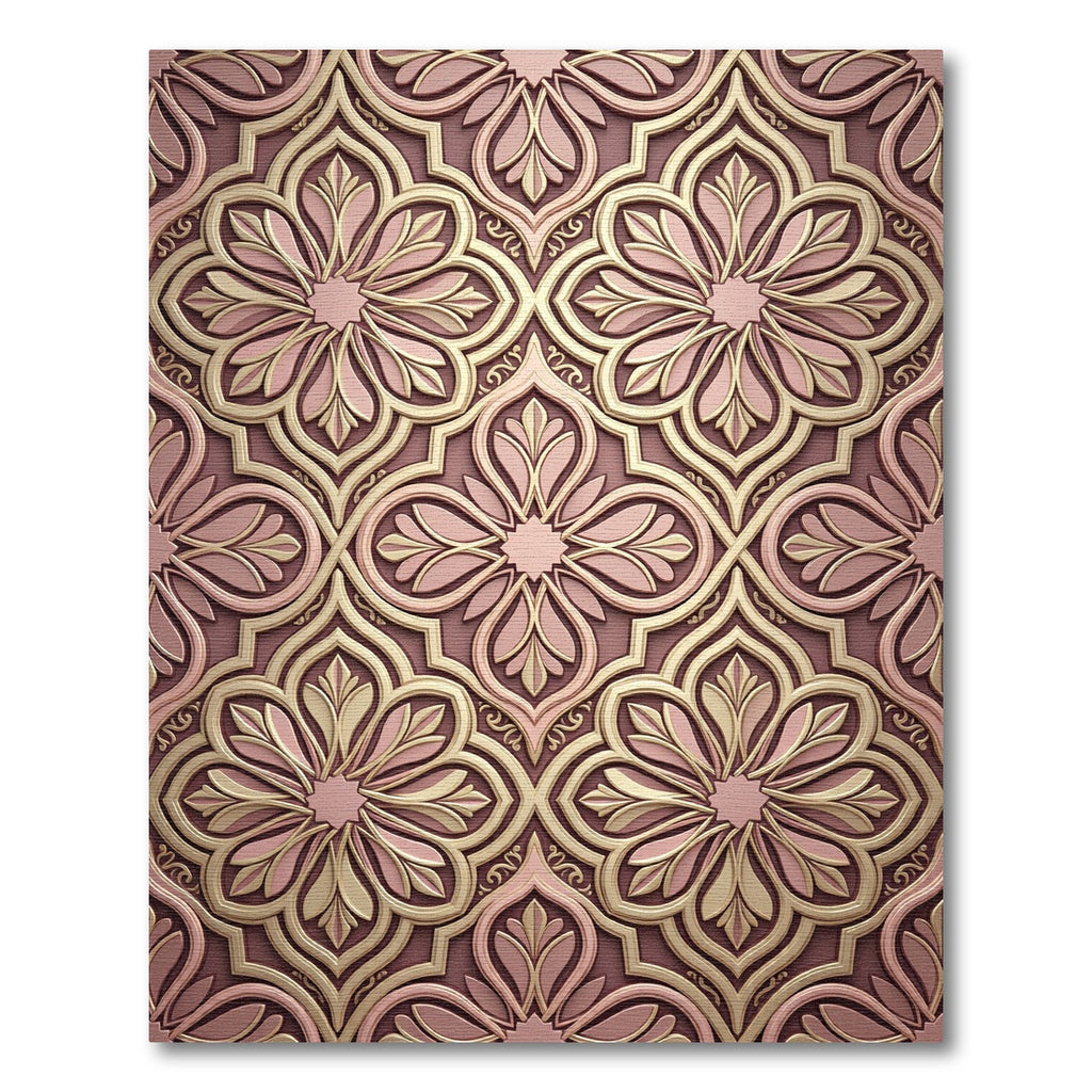 Elegant Pink Gold Floral Arabesque Rug