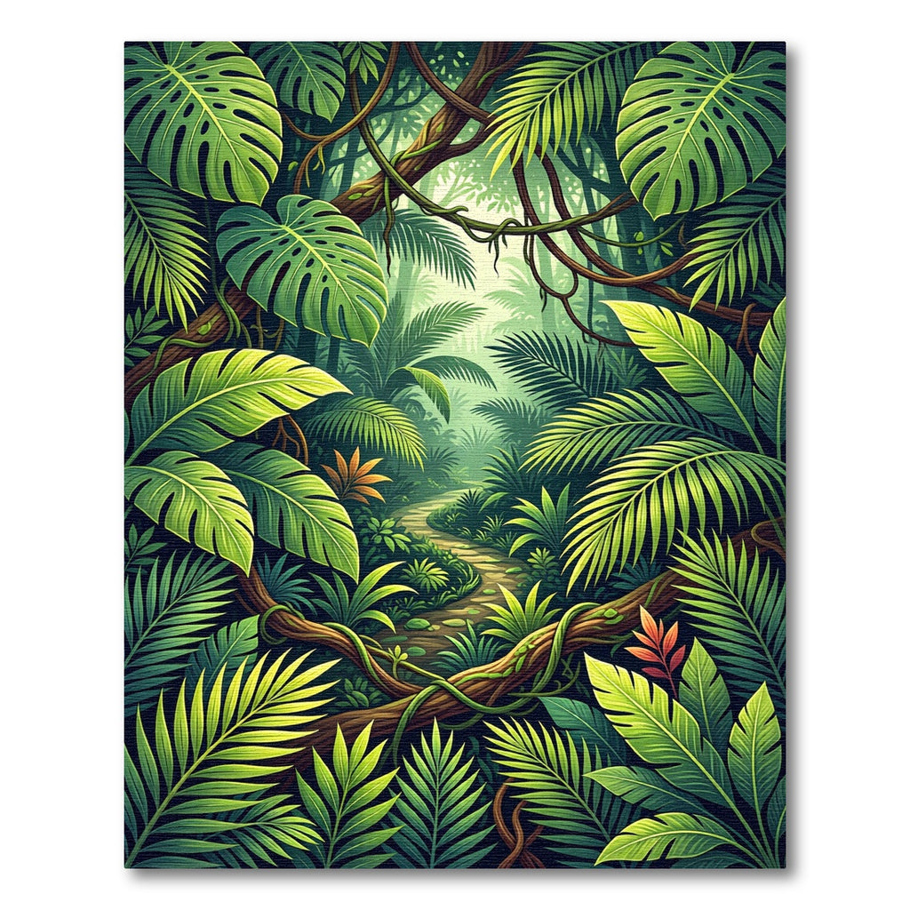 Lush Green Tropical Foliage Jungle View Rug