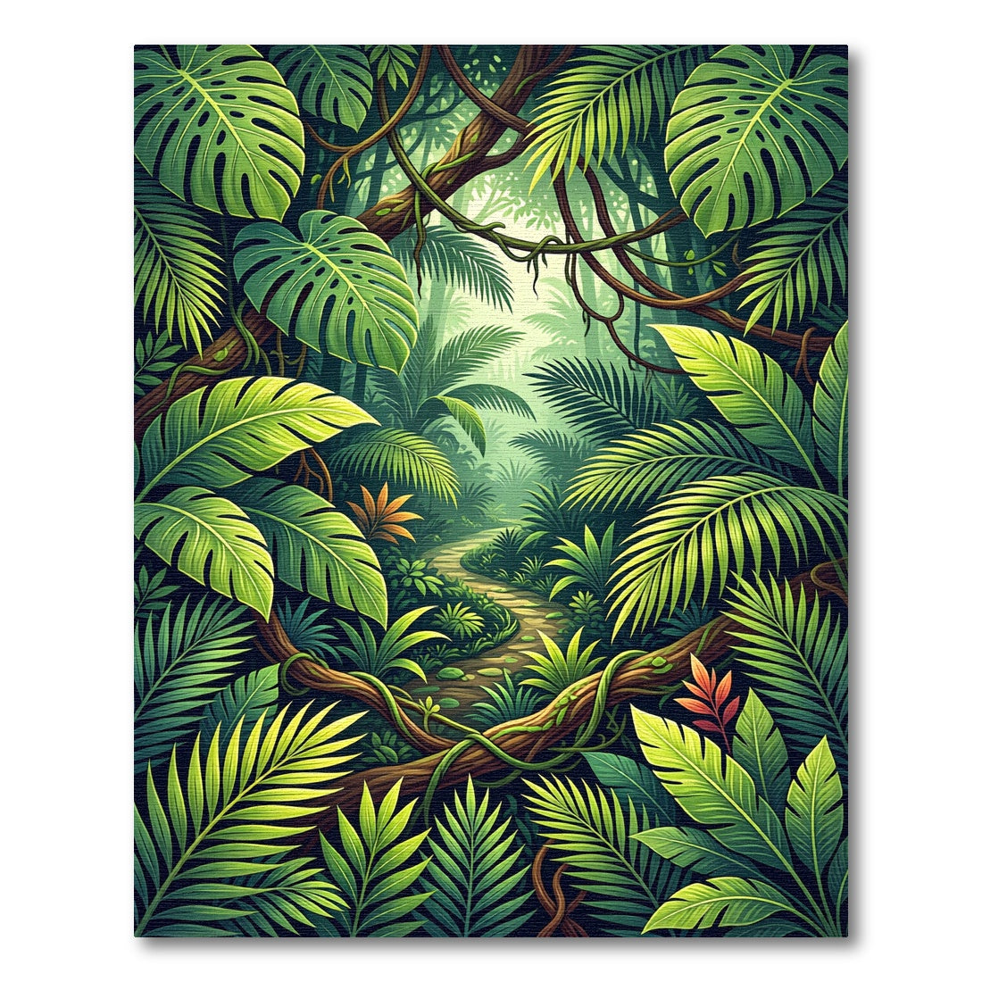 Lush Green Tropical Foliage Jungle View Rug