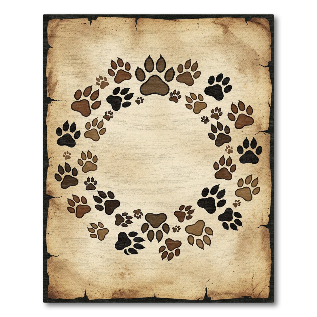 Rustic Earthy Paw Print Circular Border Rug