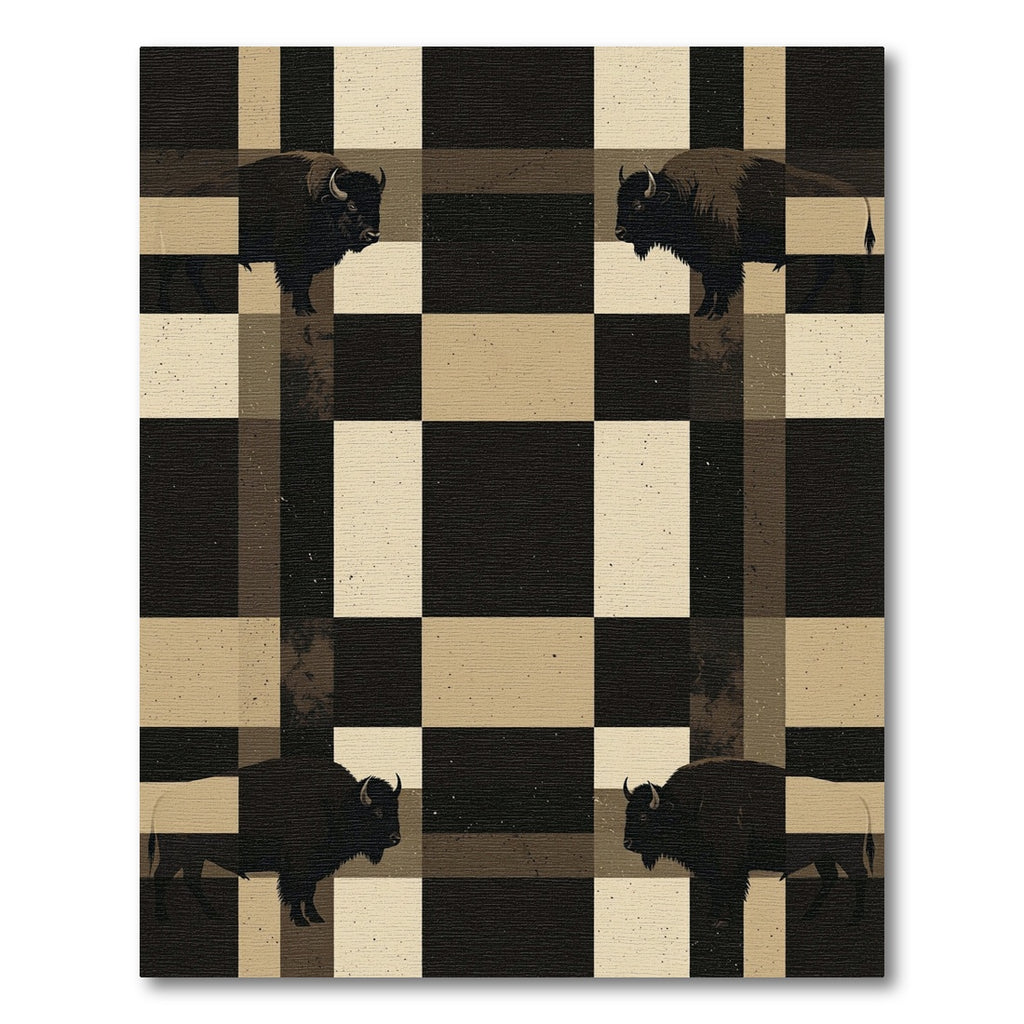 Neutral Bison Plaid Geometric Grid Rug