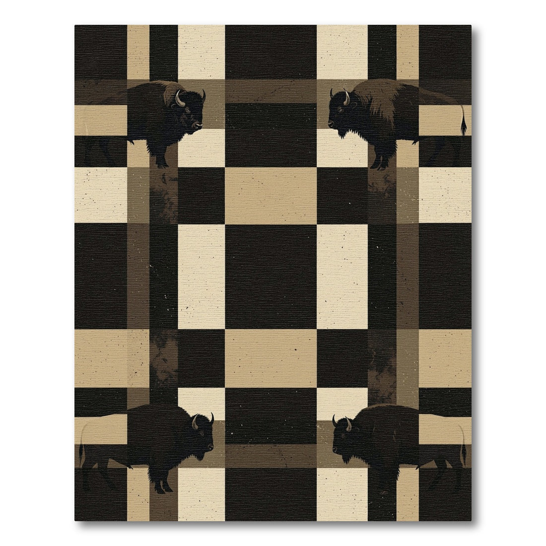 Neutral Bison Plaid Geometric Grid Rug