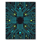 Cyan Circuit Board Geometric Lines Rug