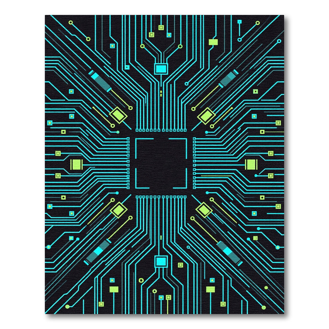 Cyan Circuit Board Geometric Lines Rug