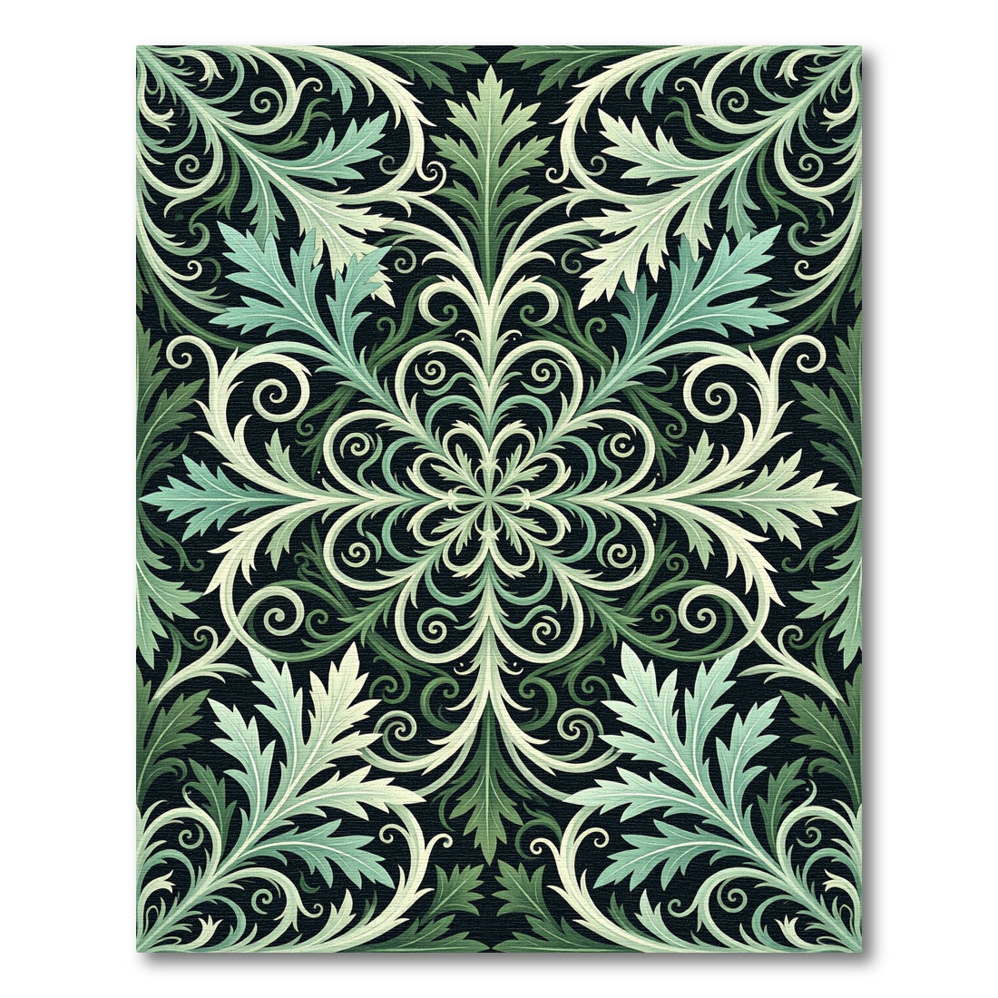 Green Foliage Swirl Symmetrical Rug