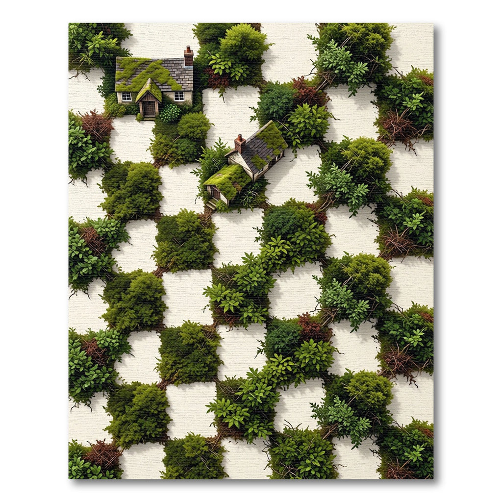 Green Houses Checkerboard Lush Garden Rug