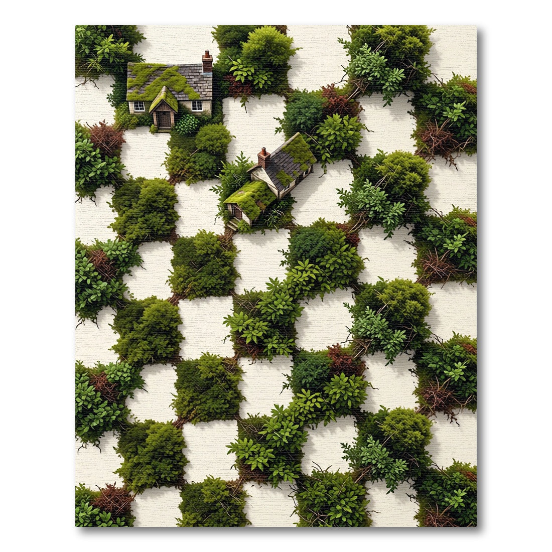 Green Houses Checkerboard Lush Garden Rug
