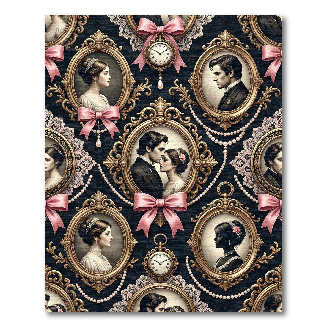 Vintage Portrait Medallion Damask Rose Oval Rug