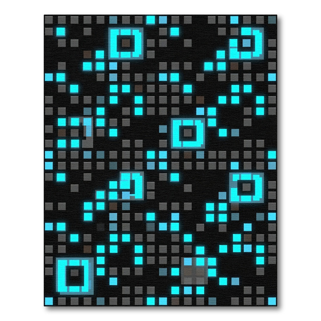 Glowing Neon Pixel Grid Abstract Rug