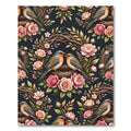 Romantic Birds and Roses Floral Wreath Rug