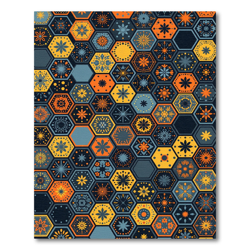 Golden Honey Geometric Hexagon Tile Rug