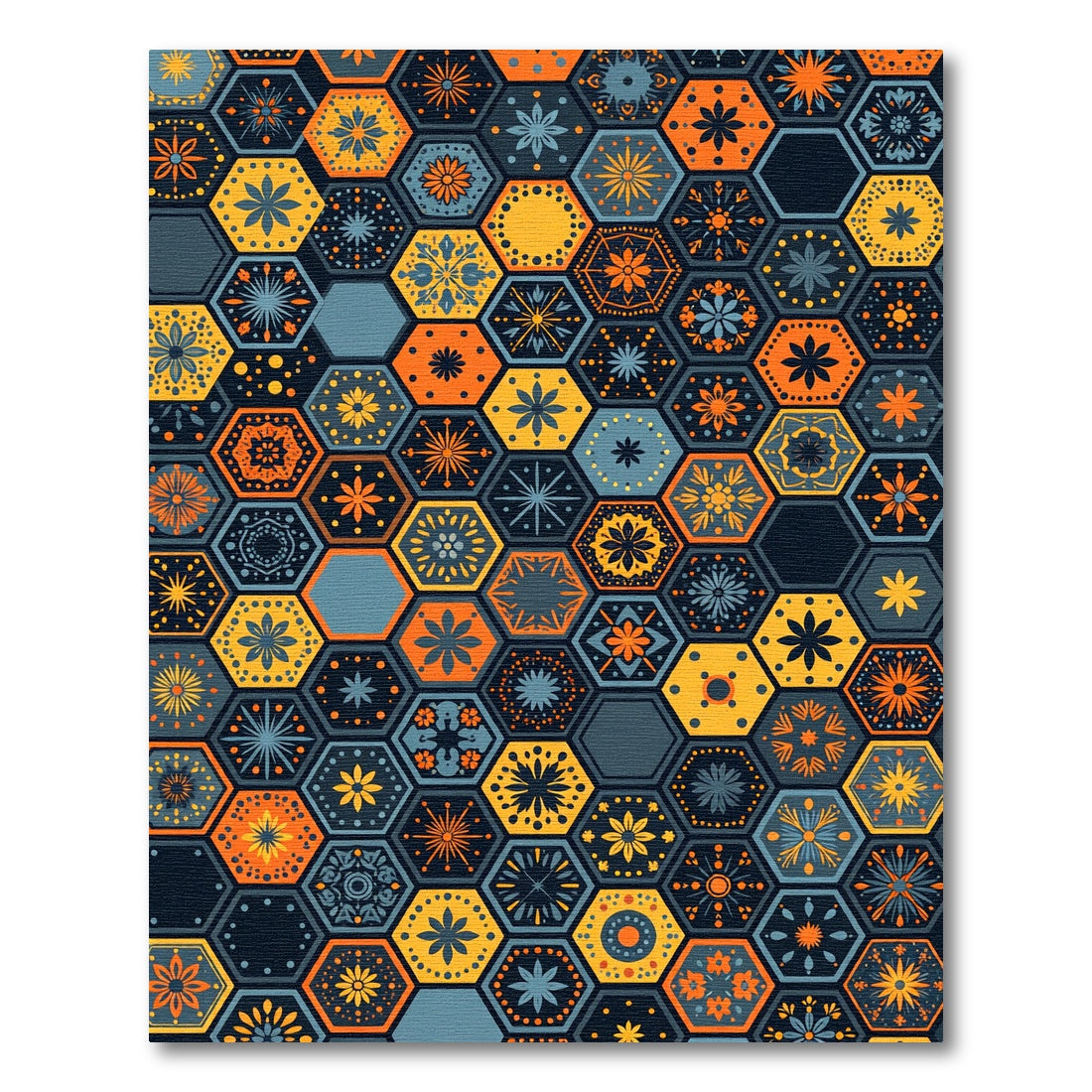 Golden Honey Geometric Hexagon Tile Rug