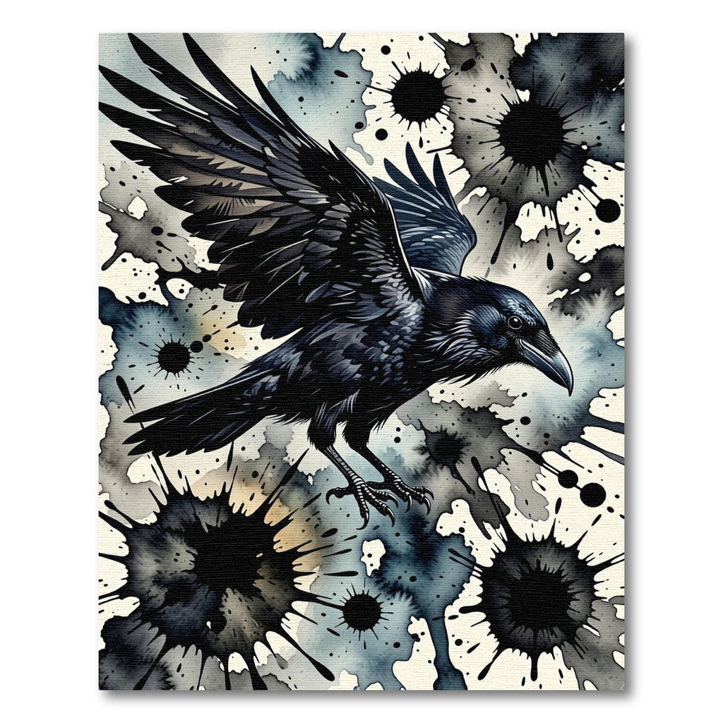 Dark Raven Watercolor Splatter Rug