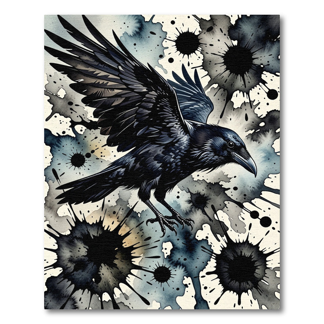 Dark Raven Watercolor Splatter Rug