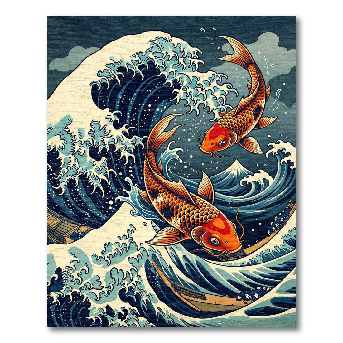 Great Wave Imperial Koi Carp Art Rug