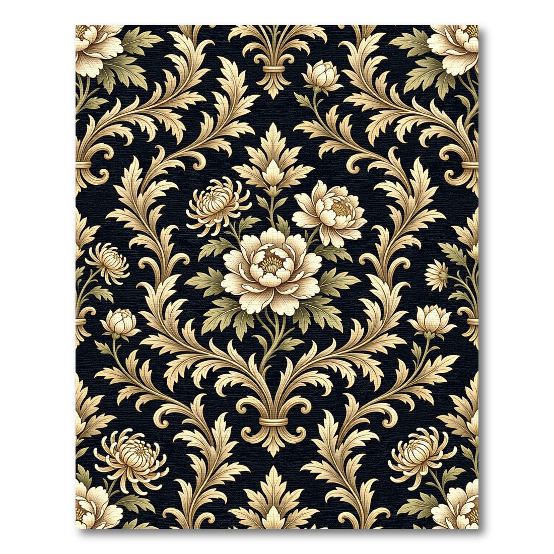 Ornate Gold Floral Damask Rug
