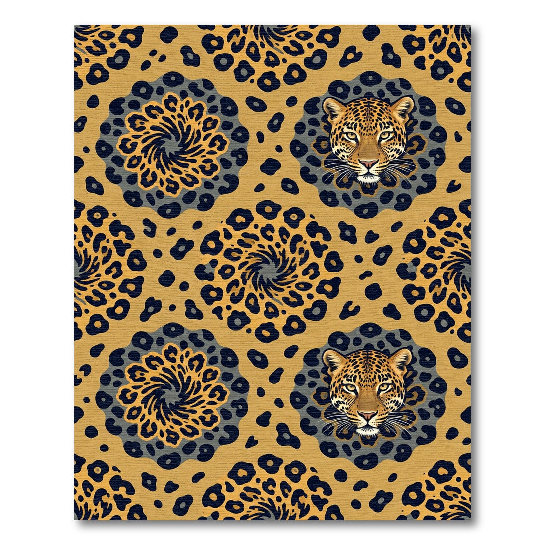 Bold Leopard Head Swirl Medallion Rug