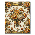 Golden Peony Bouquet with Ribbon Rug