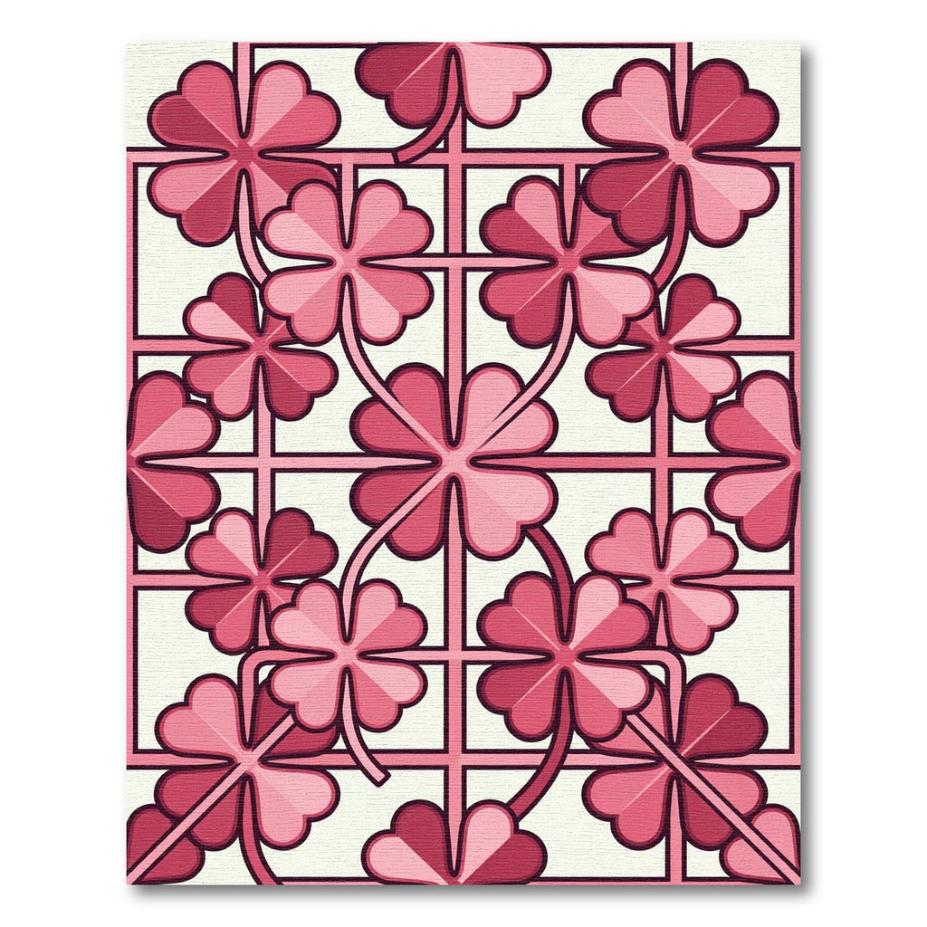 Pink Clover Grid Floral Art Rug
