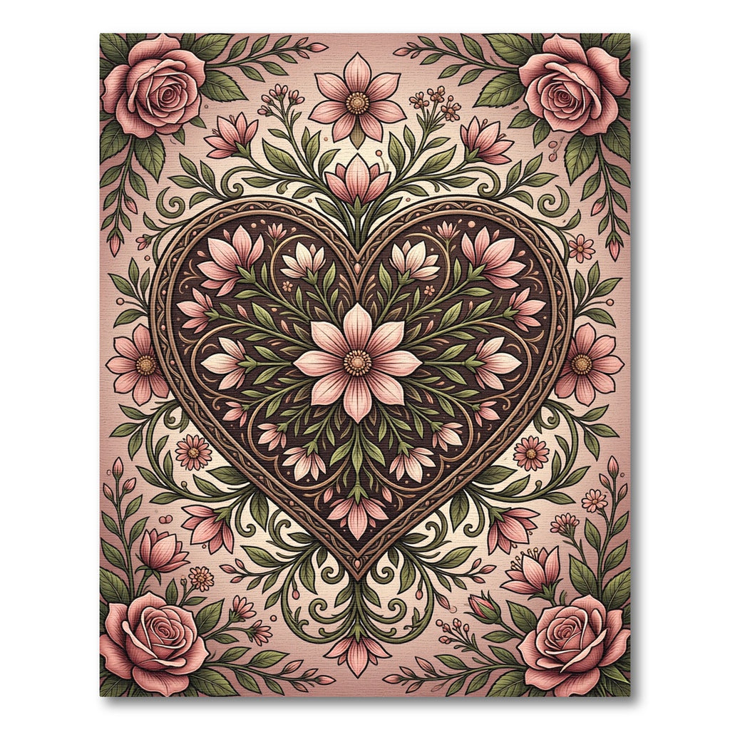 Floral Heart Embossed Blush Pink Art Rug