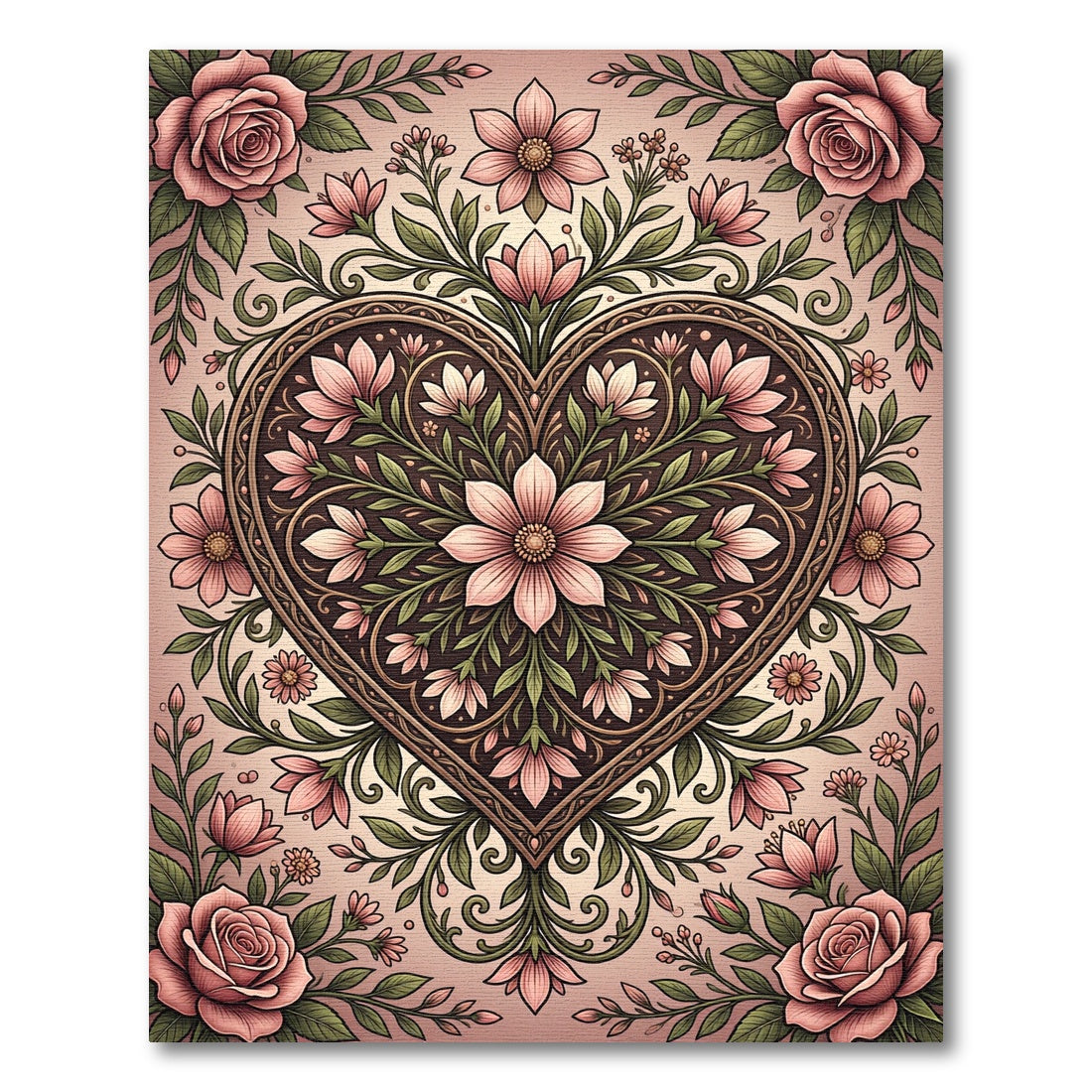 Floral Heart Embossed Blush Pink Art Rug