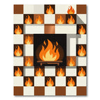 Abstract Flame Chessboard Ochre Cream Area Rug