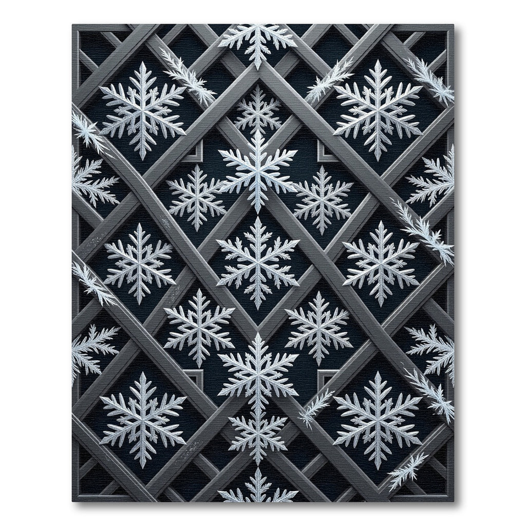 Dark Silver Geometric Snowflake Lattice Rug